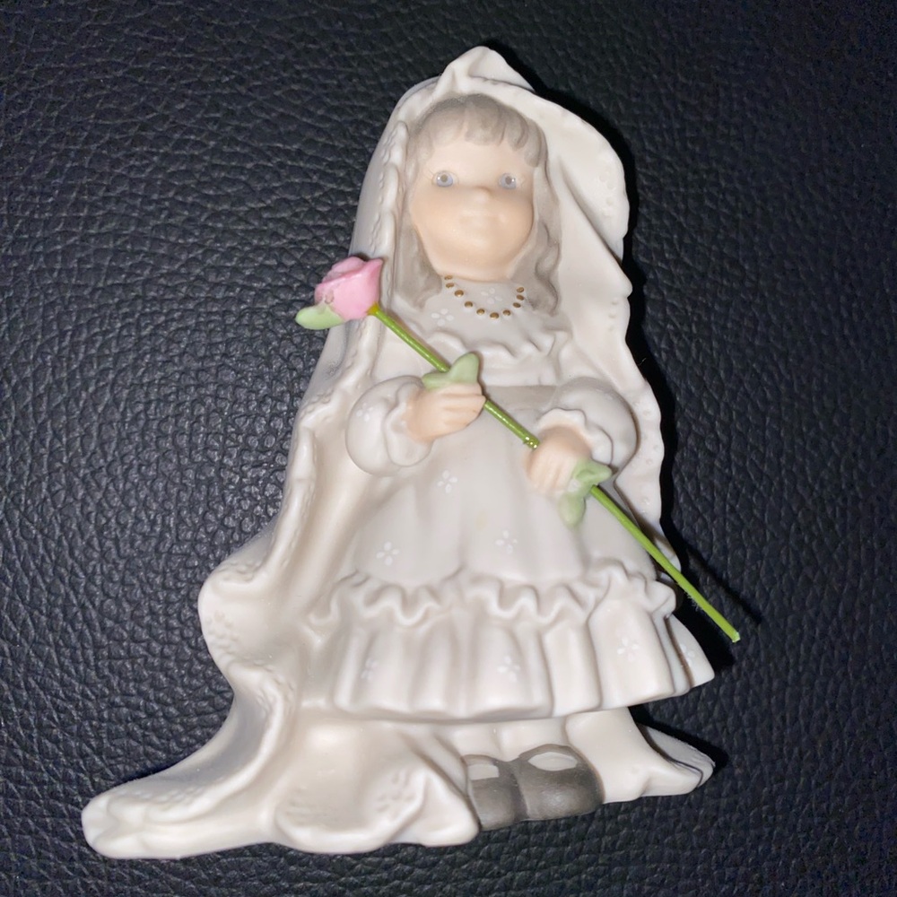 “Promises of love” Porcelain Girl Figurine with Pink Rose